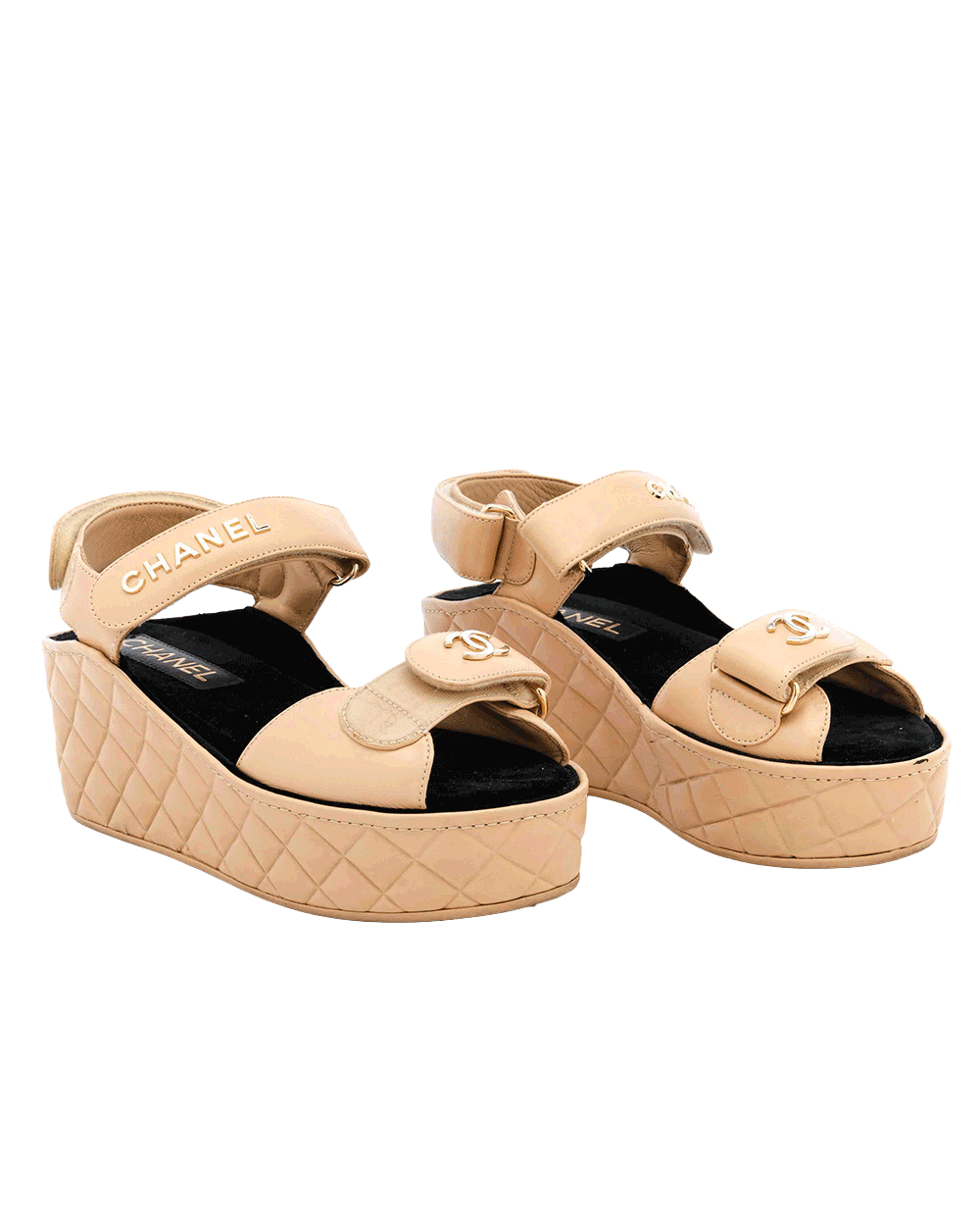 11 CHANEL CC SLIDES SANDALS 35 BEIGE CALF GHW 0 637655 0482093