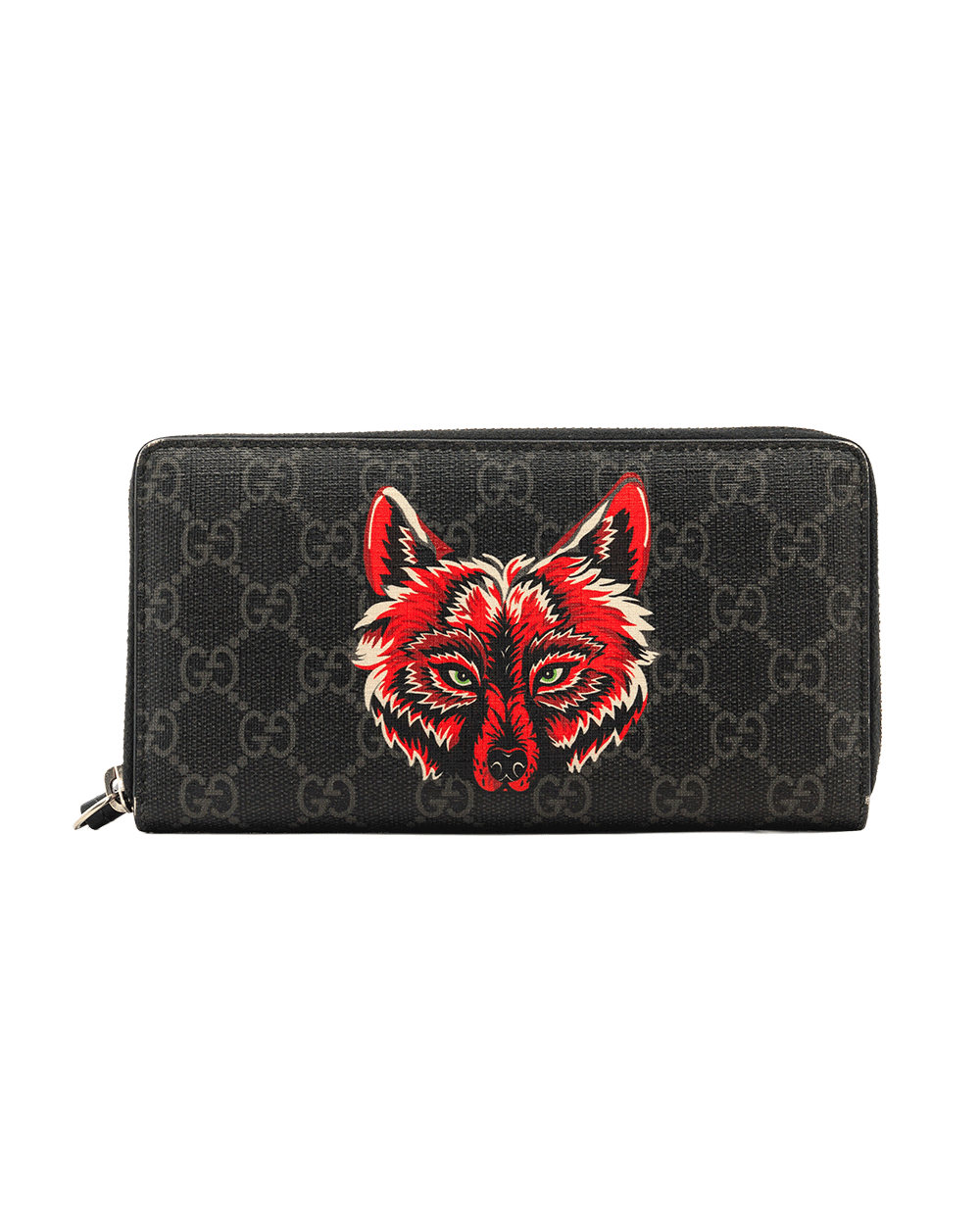 15 GUCCI WOLF ZIPPY WALLET LONG BLACK GG SUPREME MONOGRAM CANVAS SHW 451273 525040 10666