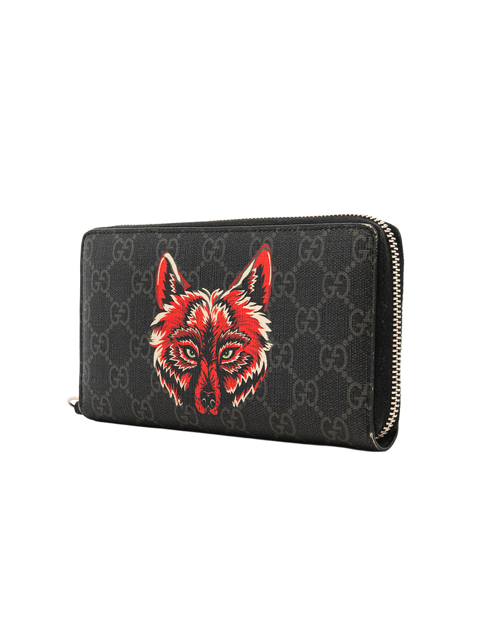 15 GUCCI WOLF ZIPPY WALLET LONG BLACK GG SUPREME MONOGRAM CANVAS SHW 451273 525040 10667