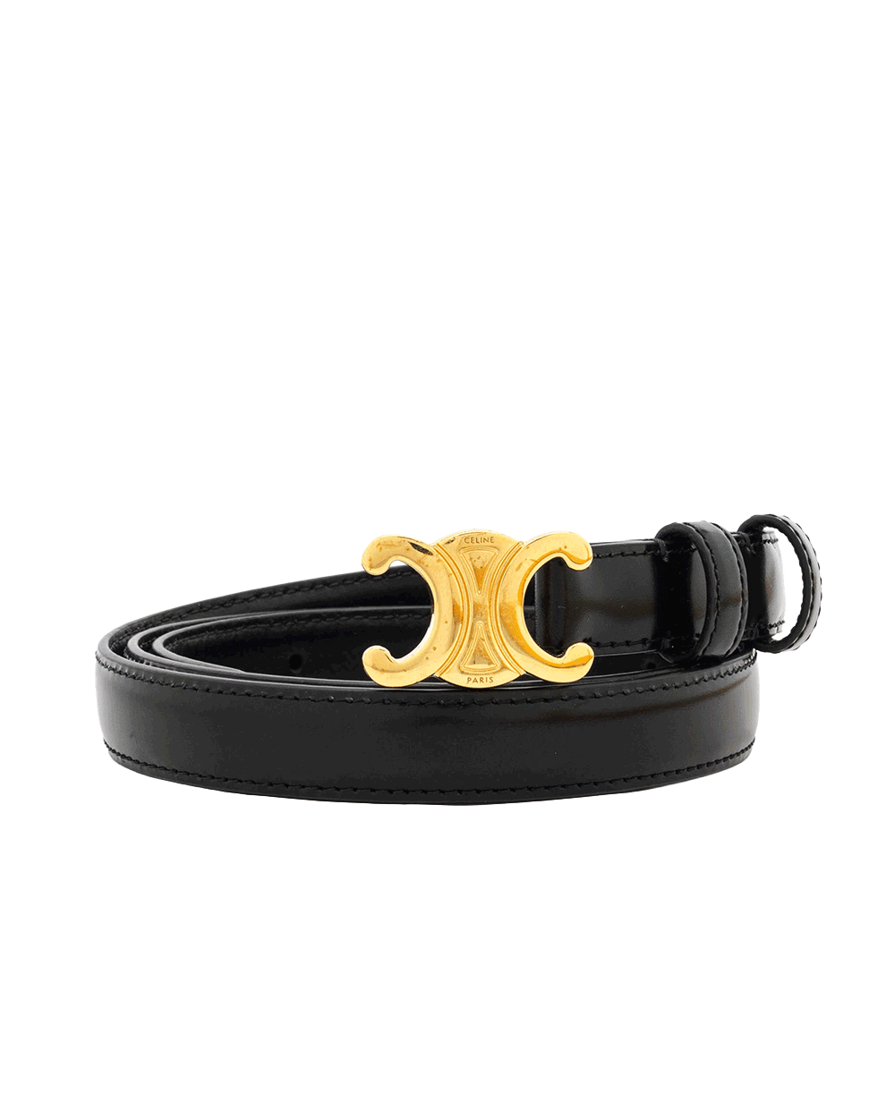20 CELINE TRIOMPHE BELT 1.8 MM 85 CM BLACK CALF GHW S NE 4293 2220
