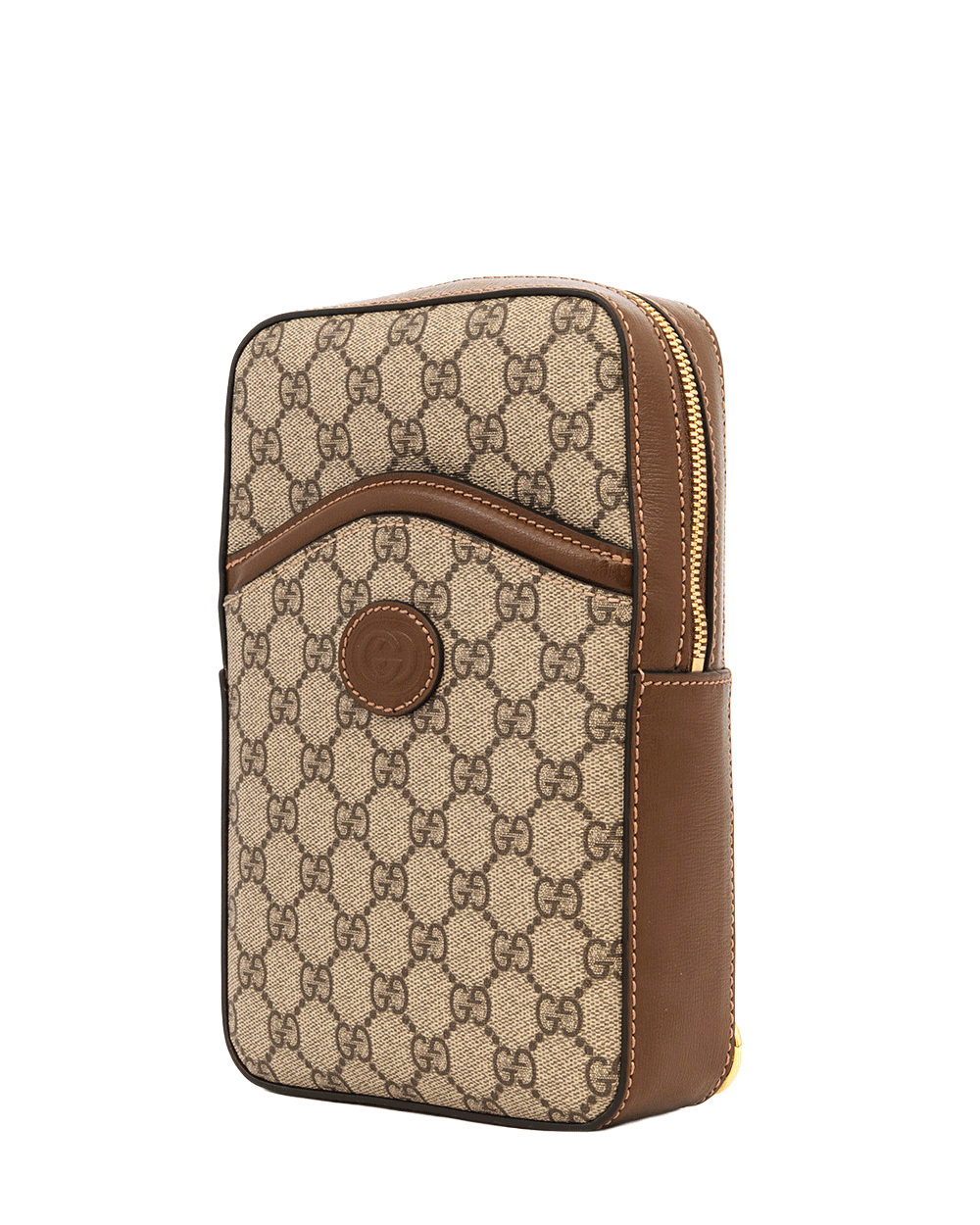21 GUCCI INTERLOCK G SLING BAG BROWN GG MONOGRAM CANVAS GHW 696016 520981 0664