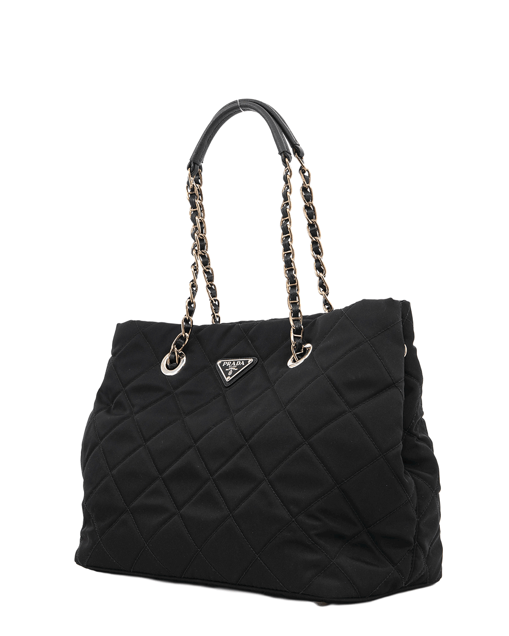 38 PRADA SHOPPER CHAIN TOTE BLACK NYLON SHW 0112