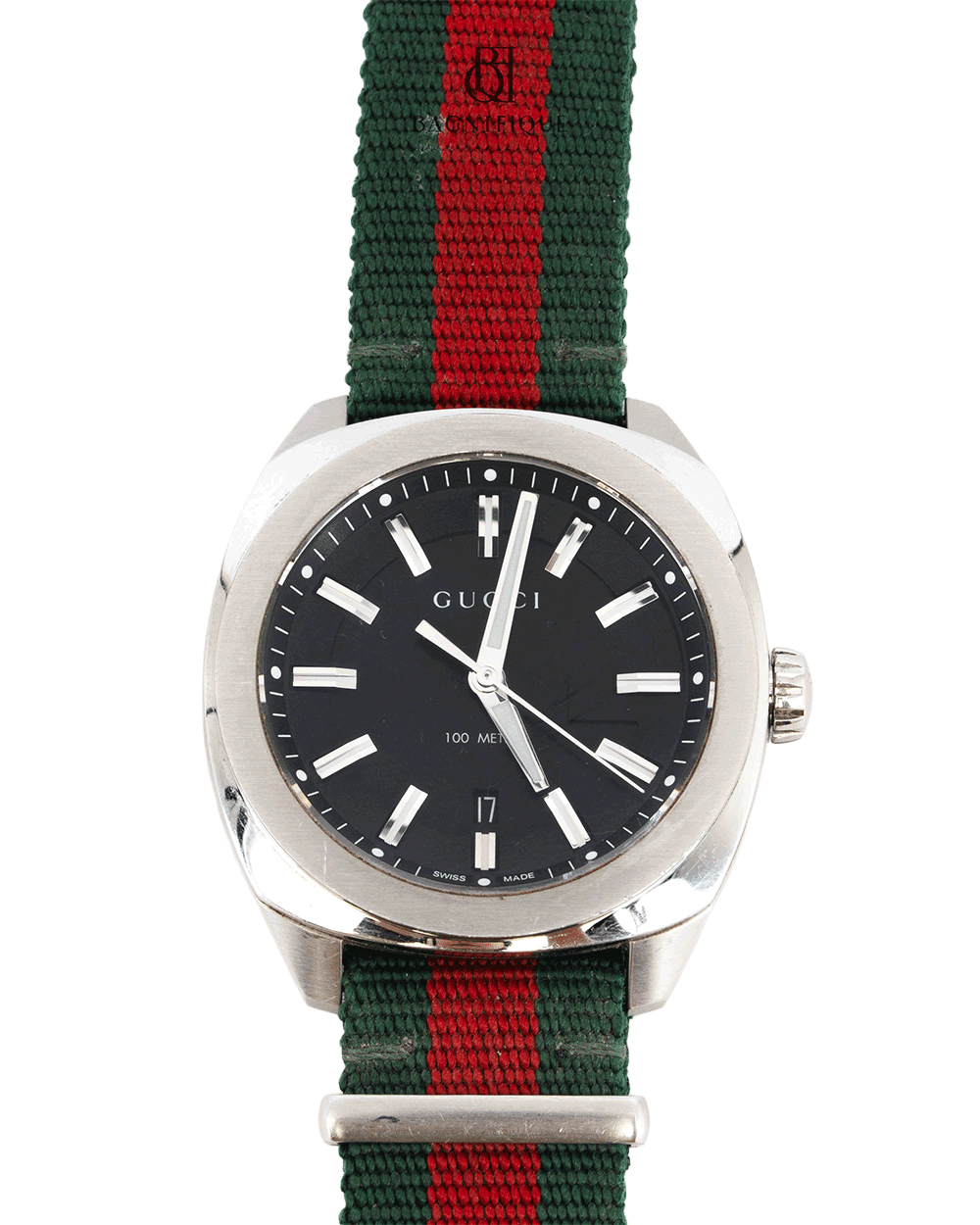 5 GUCCI GG2570 WATCH 41MM BLACK RED GREEN STAINLESS SEEL GHW 18034474 0617