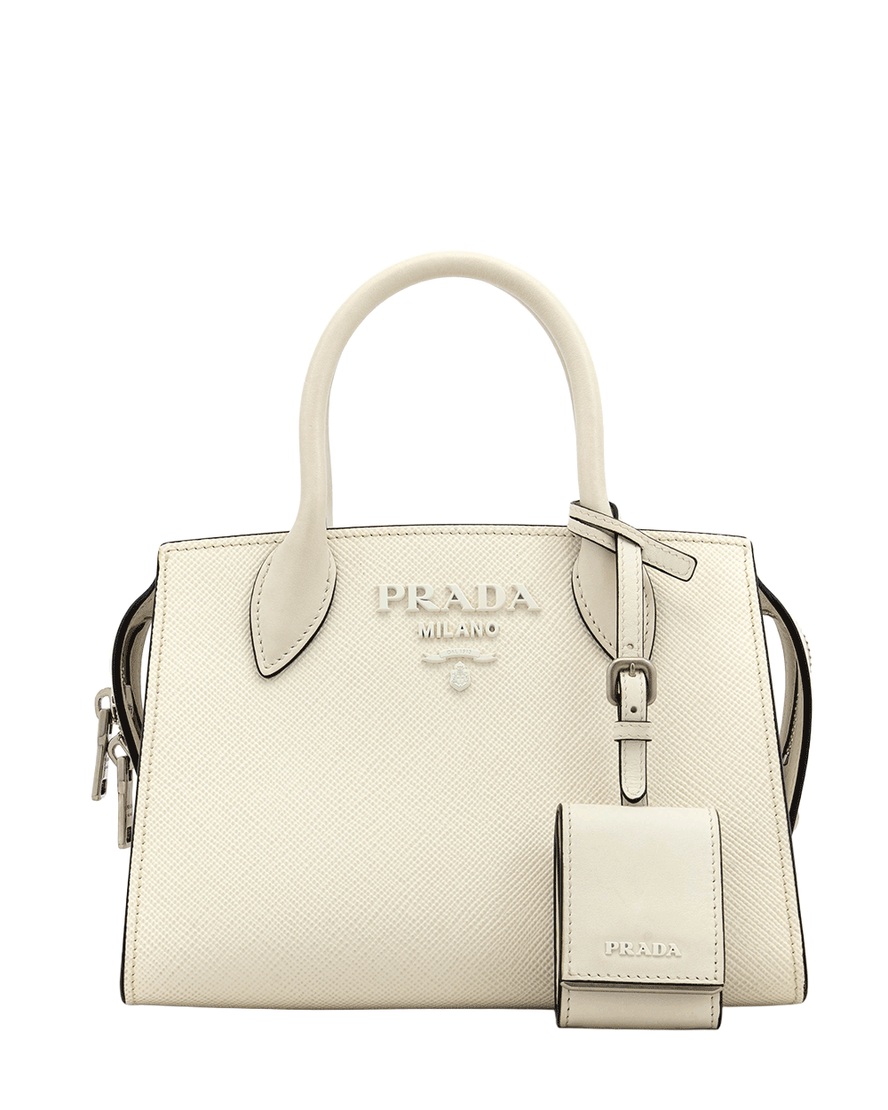5 PRADA MONOCHORME TOP HANDLE MINI WHITE CALF SHW 0396