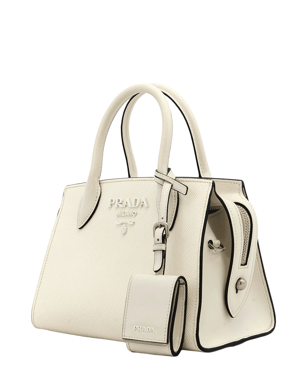 5 PRADA MONOCHORME TOP HANDLE MINI WHITE CALF SHW 0397