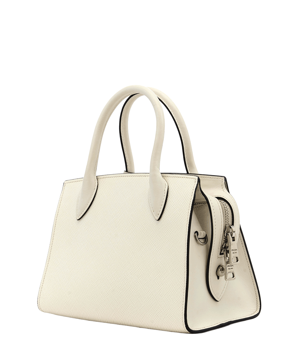 5 PRADA MONOCHORME TOP HANDLE MINI WHITE CALF SHW 0398