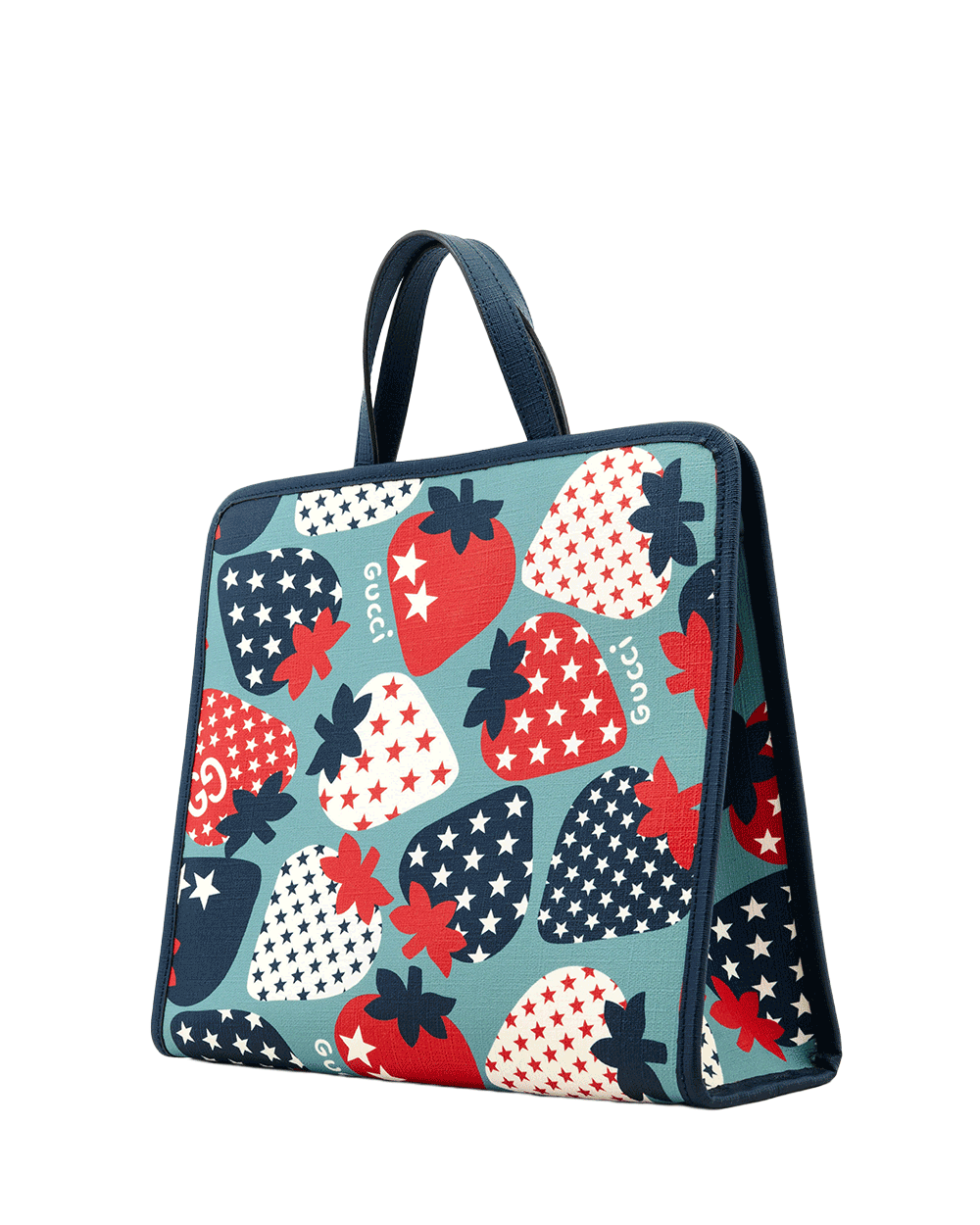 6 GUCCI STRAWBERRY KID TOTE BLUE CANVAS SHW 605614 520981 0140