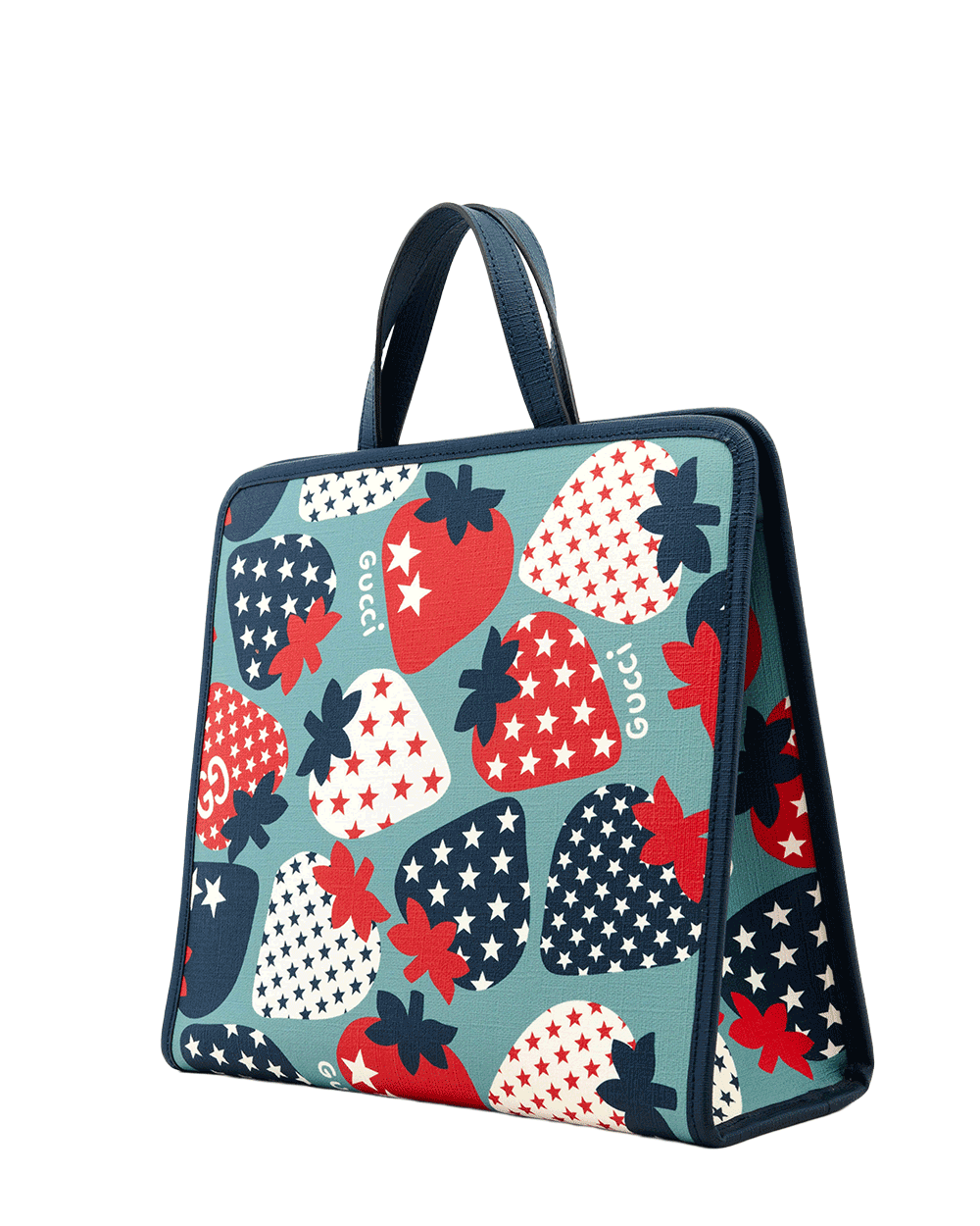 6 GUCCI STRAWBERRY KID TOTE BLUE CANVAS SHW 605614 520981 0141