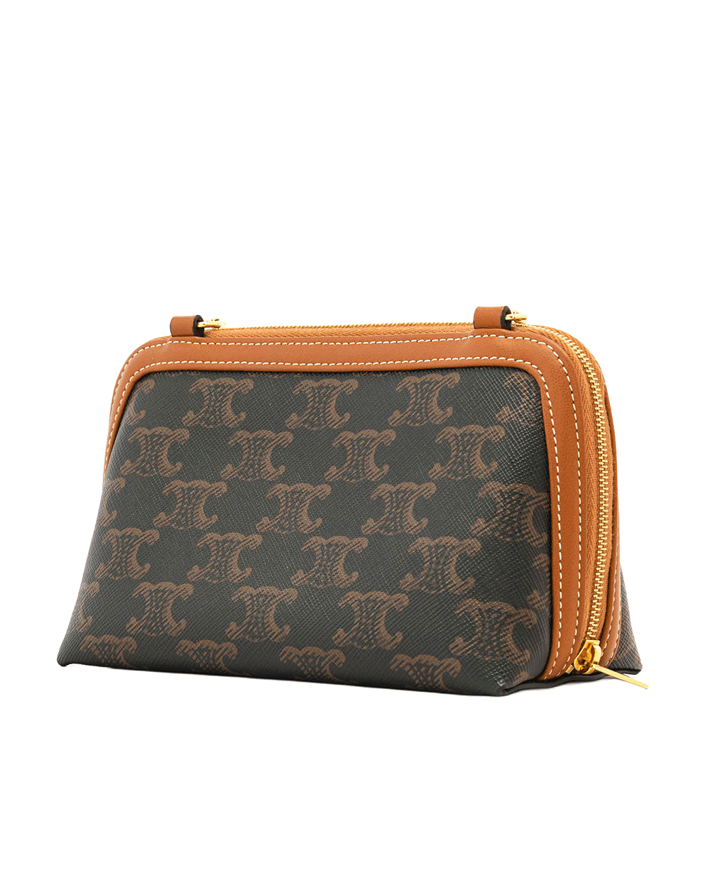62 CELINE CLUTCH ON CHAIN BROWN CANVAS GHW S AN 4292 1778