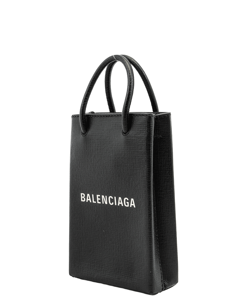 7 BALENCIAGA SHOPPING PHONE TOTE BLACK CANVAS SHW 593325 1000 R568024 0359