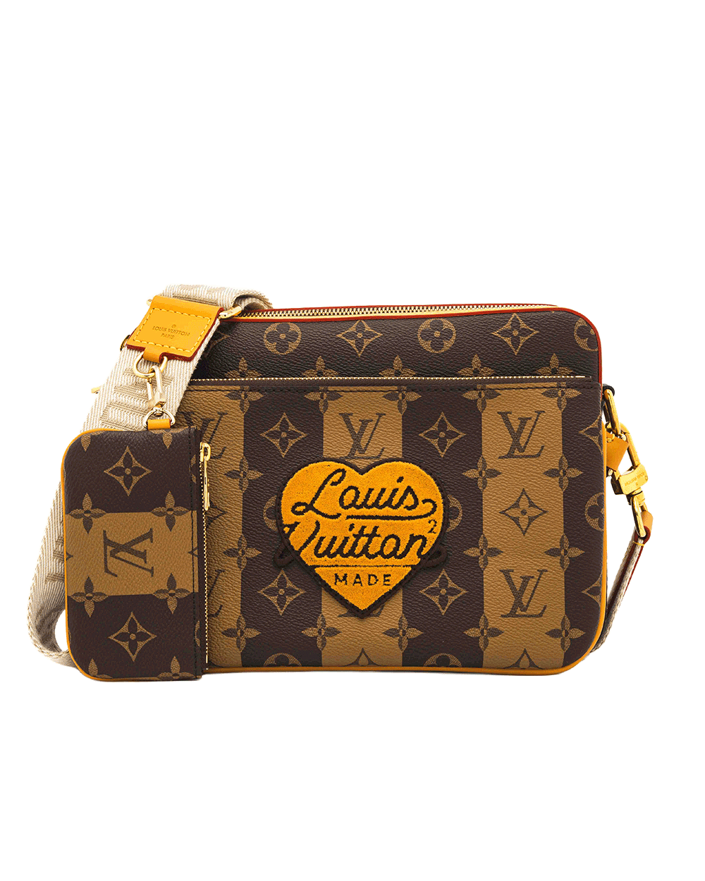 8 LV TRIO MESSENGER BROWN MONOGRAM CANVAS GHW MICROCHIP 0250