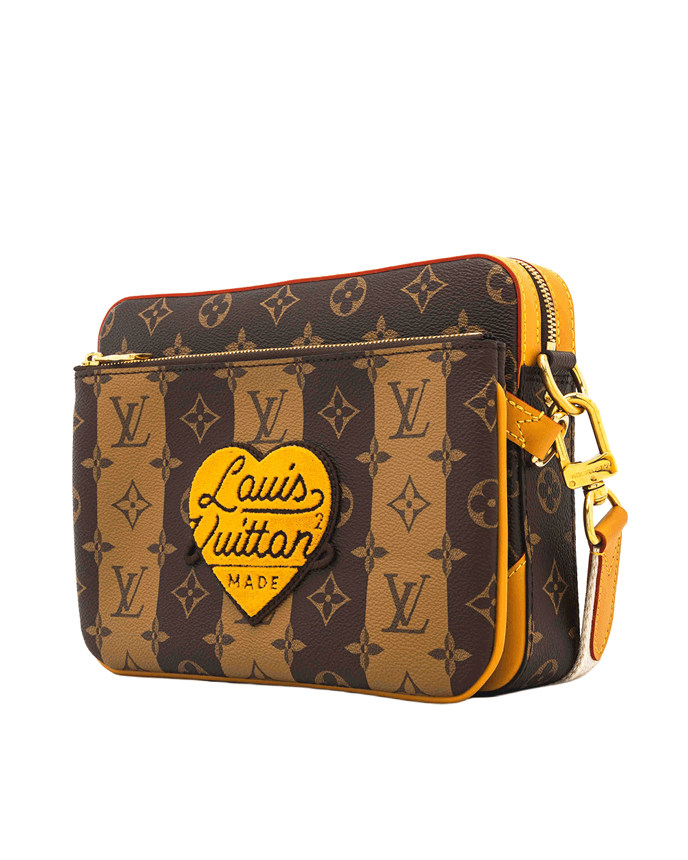 8 LV TRIO MESSENGER BROWN MONOGRAM CANVAS GHW MICROCHIP 0256