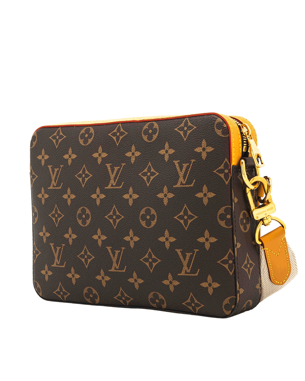 8 LV TRIO MESSENGER BROWN MONOGRAM CANVAS GHW MICROCHIP 0257