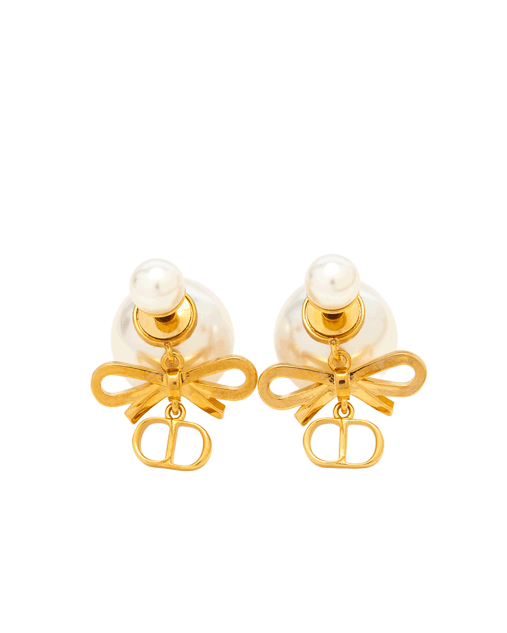1 NEW DIOR CD MINI BOW EARRING PEARL GHW 0270
