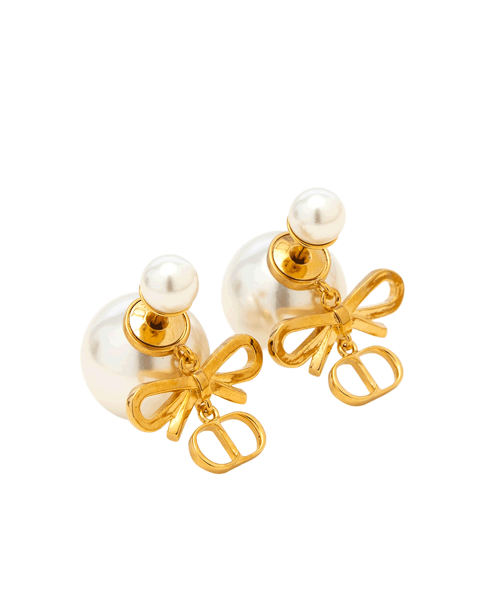 1 NEW DIOR CD MINI BOW EARRING PEARL GHW 0271