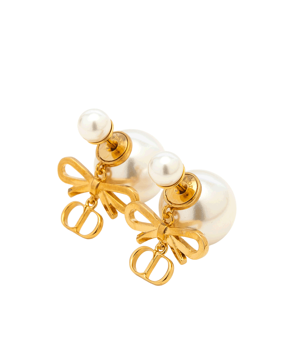 1 NEW DIOR CD MINI BOW EARRING PEARL GHW 0272