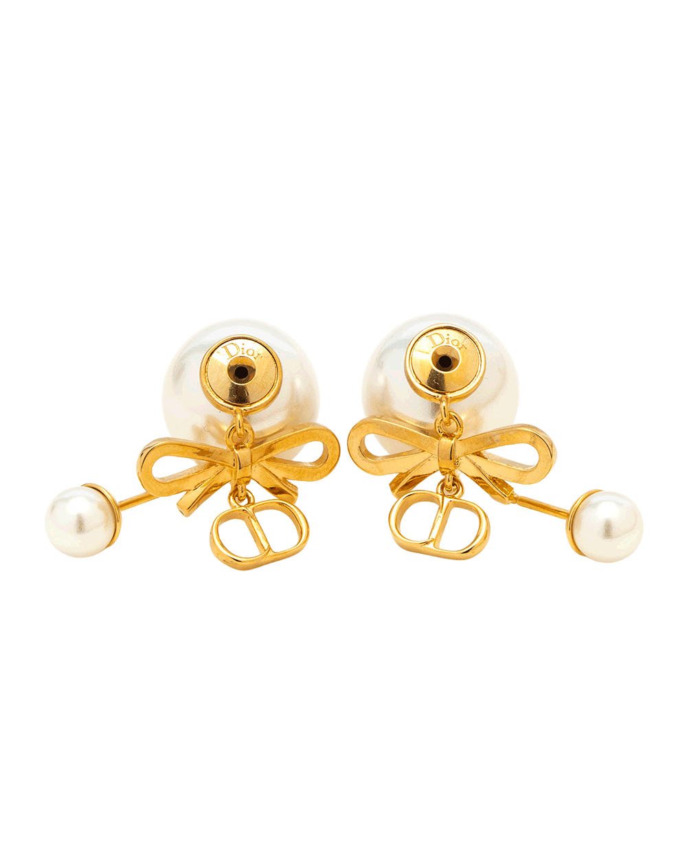 1 NEW DIOR CD MINI BOW EARRING PEARL GHW 0273