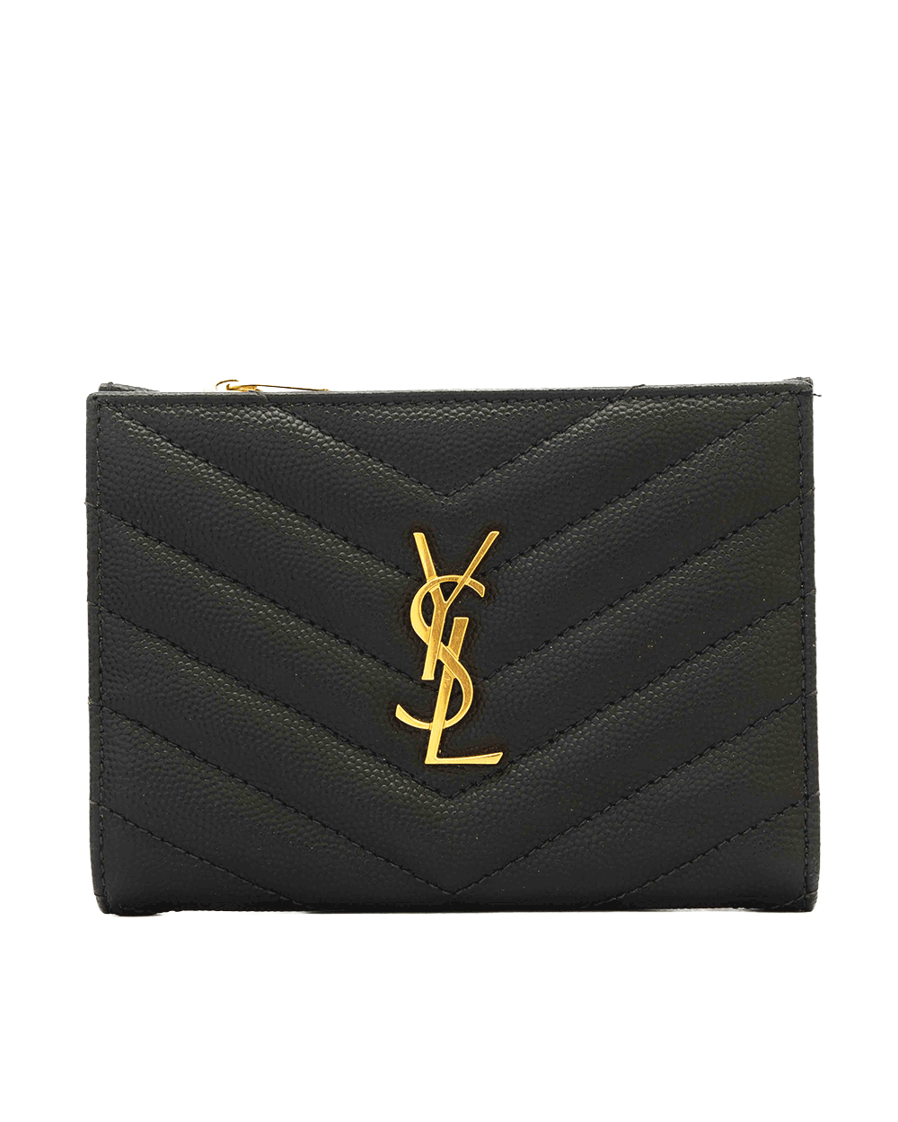 19 YSL BI FOLD ZIPPY SHORT BLACK CALF GHW BND 668287 0721 0219