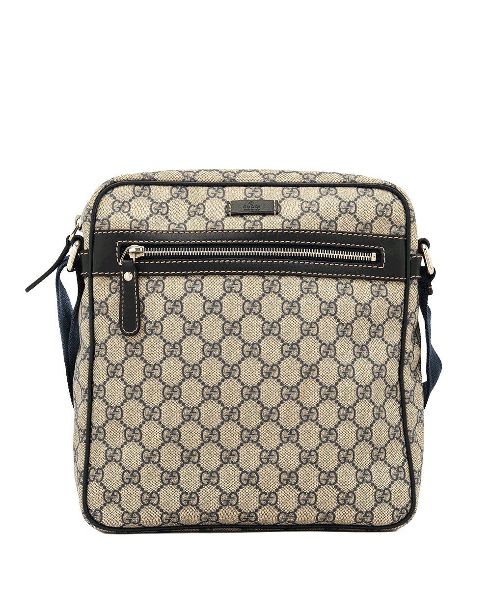 20 GUCCI POCKET ZIP MESSENGER BAG NAVY BROWN GG MONOGRAM CANVAS SHW 201448 002123 0789