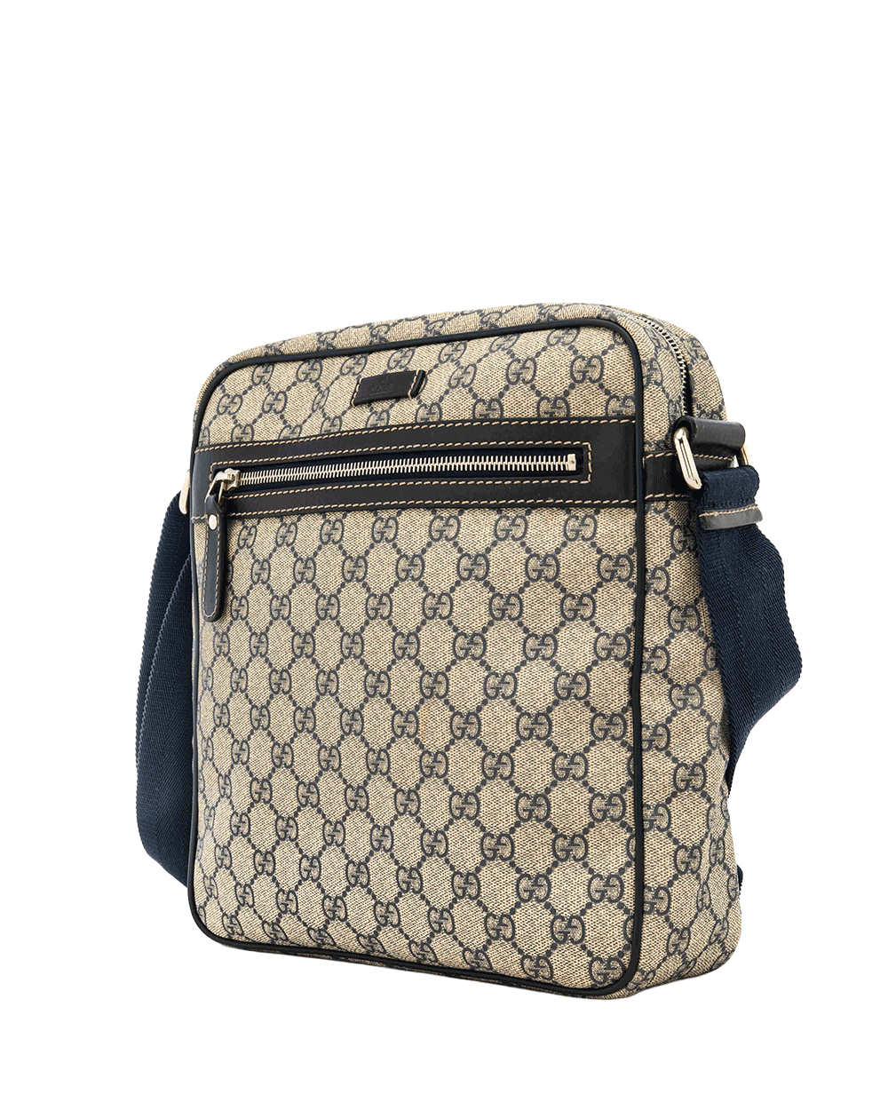 20 GUCCI POCKET ZIP MESSENGER BAG NAVY BROWN GG MONOGRAM CANVAS SHW 201448 002123 0790