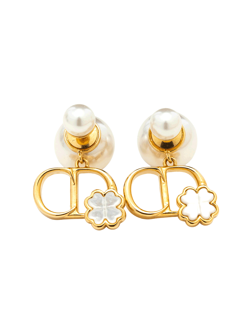 3 NEW DIOR TRIBALES CLOVER EARRING PEARL GHW 0278