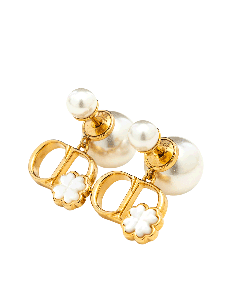 3 NEW DIOR TRIBALES CLOVER EARRING PEARL GHW 0279
