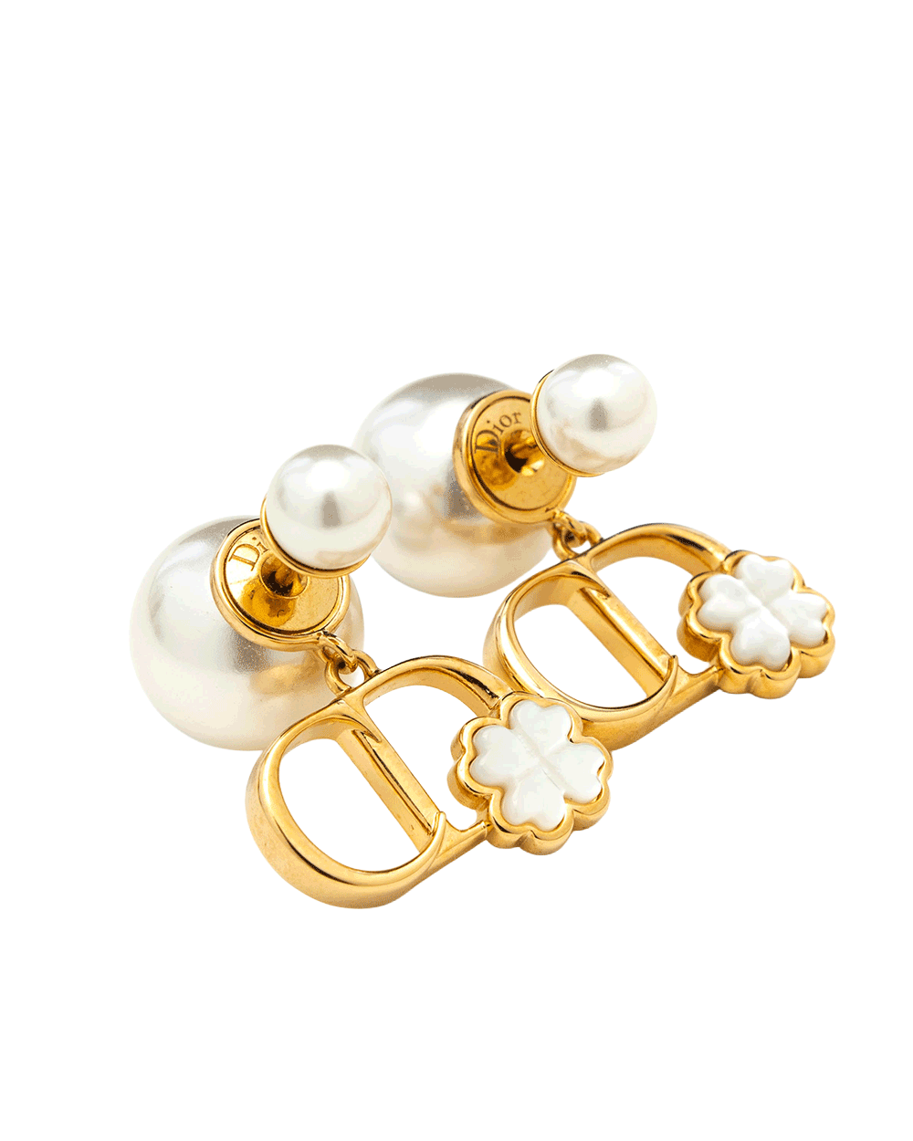 3 NEW DIOR TRIBALES CLOVER EARRING PEARL GHW 0280