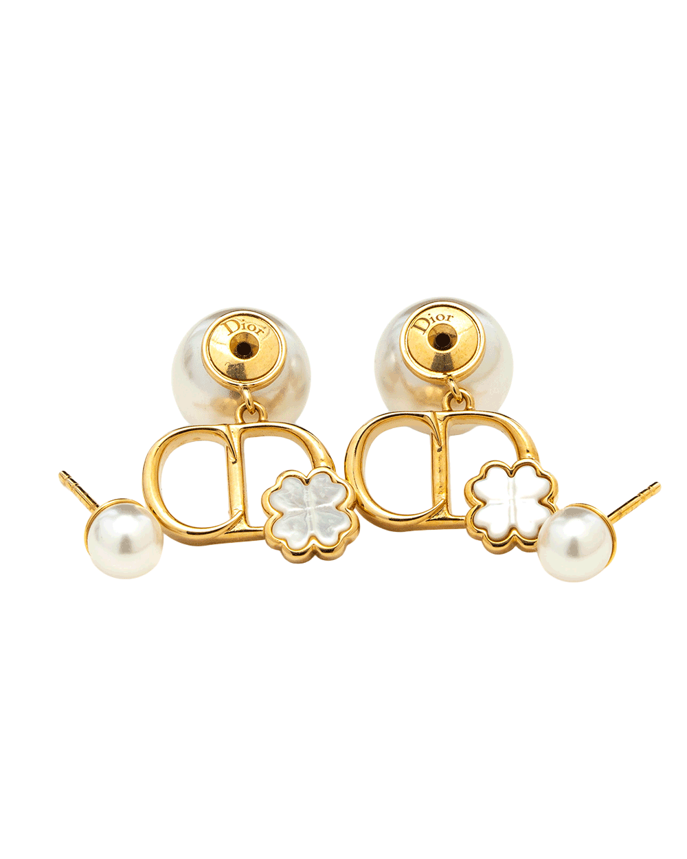 3 NEW DIOR TRIBALES CLOVER EARRING PEARL GHW 0282