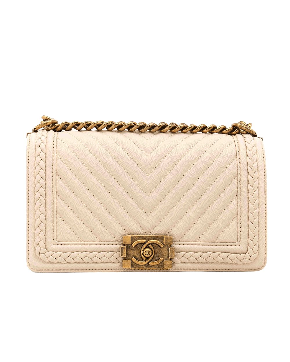 71 CHANEL BOY 10 BEIGE CAVIAR CHEVRON GHW 25024558 0858