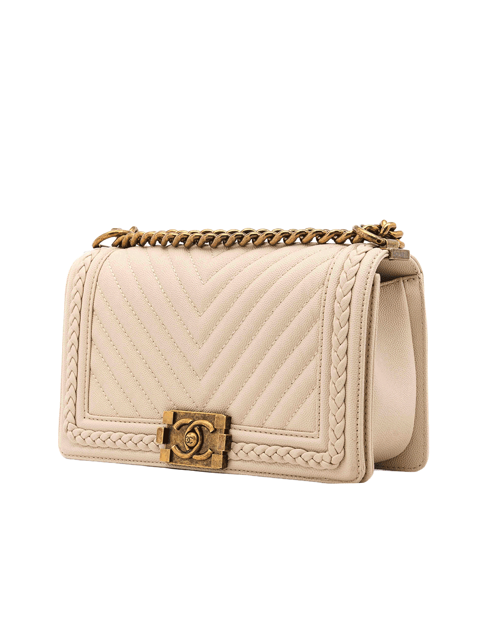 71 CHANEL BOY 10 BEIGE CAVIAR CHEVRON GHW 25024558 0861