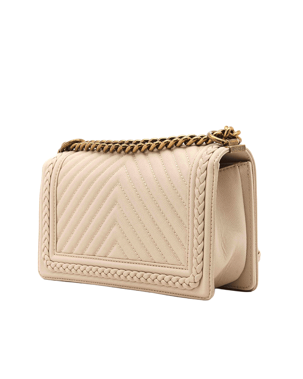 71 CHANEL BOY 10 BEIGE CAVIAR CHEVRON GHW 25024558 0862