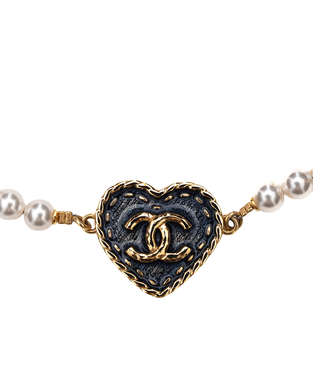 1 CHANEL DENIM HEART NECKLACE BLUE JEAN PEARL GHW 0718