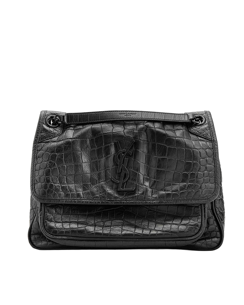 12 YSL NIKI MEDIUM BLACK CROC EMBOSSED BHW GNR 633150 0121 0583