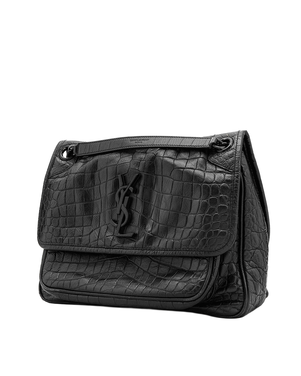 12 YSL NIKI MEDIUM BLACK CROC EMBOSSED BHW GNR 633150 0121 0584