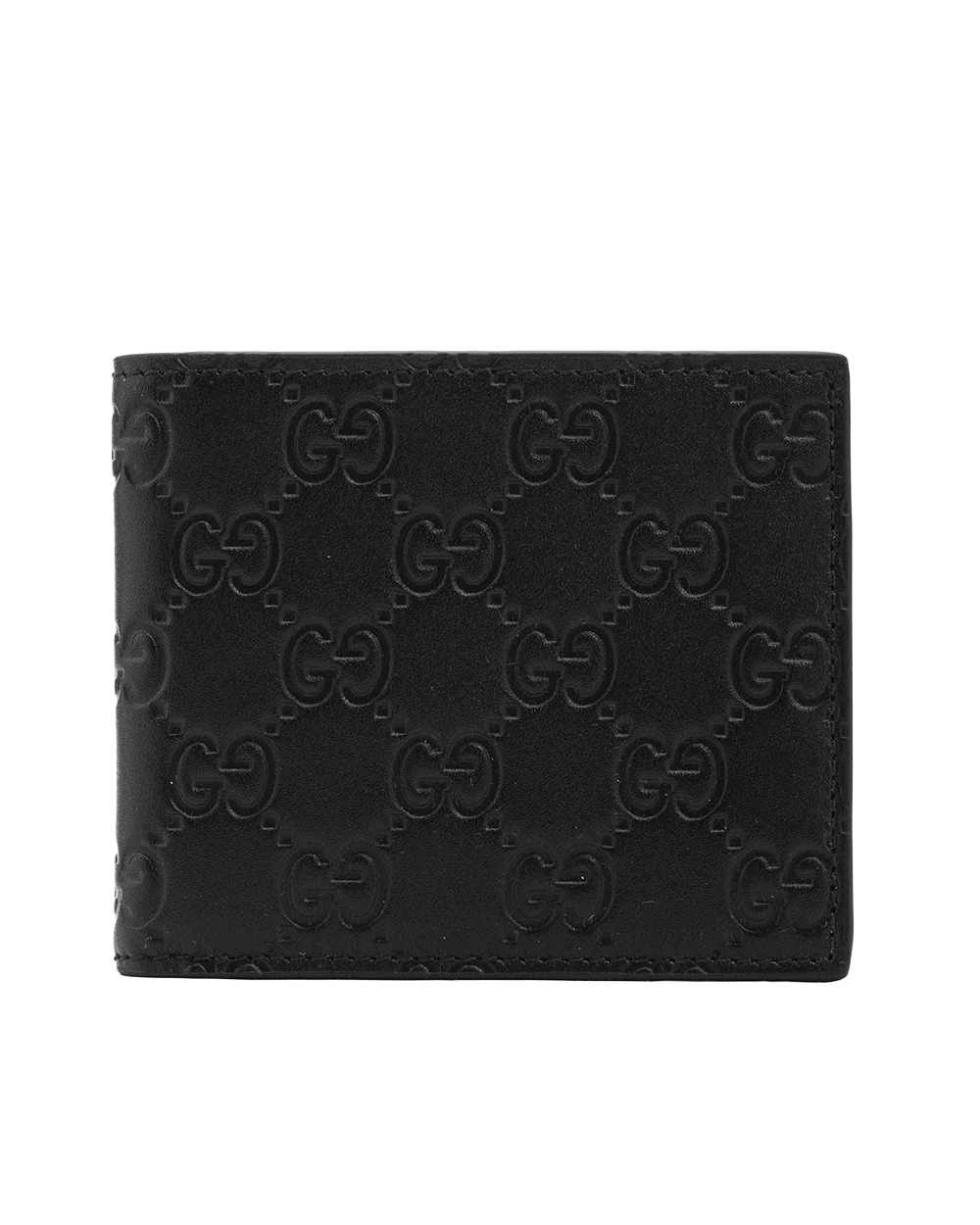 26 NEW GUCCI EMBLEM BI FOLD WALLET SHORT BLACK GG MONOGRAM CALF 850175 0416 0292