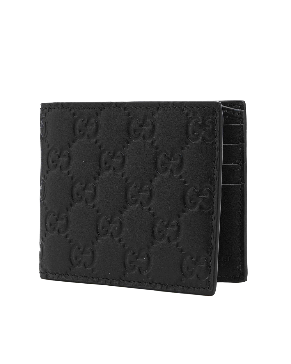 26 NEW GUCCI EMBLEM BI FOLD WALLET SHORT BLACK GG MONOGRAM CALF 850175 0416 0293