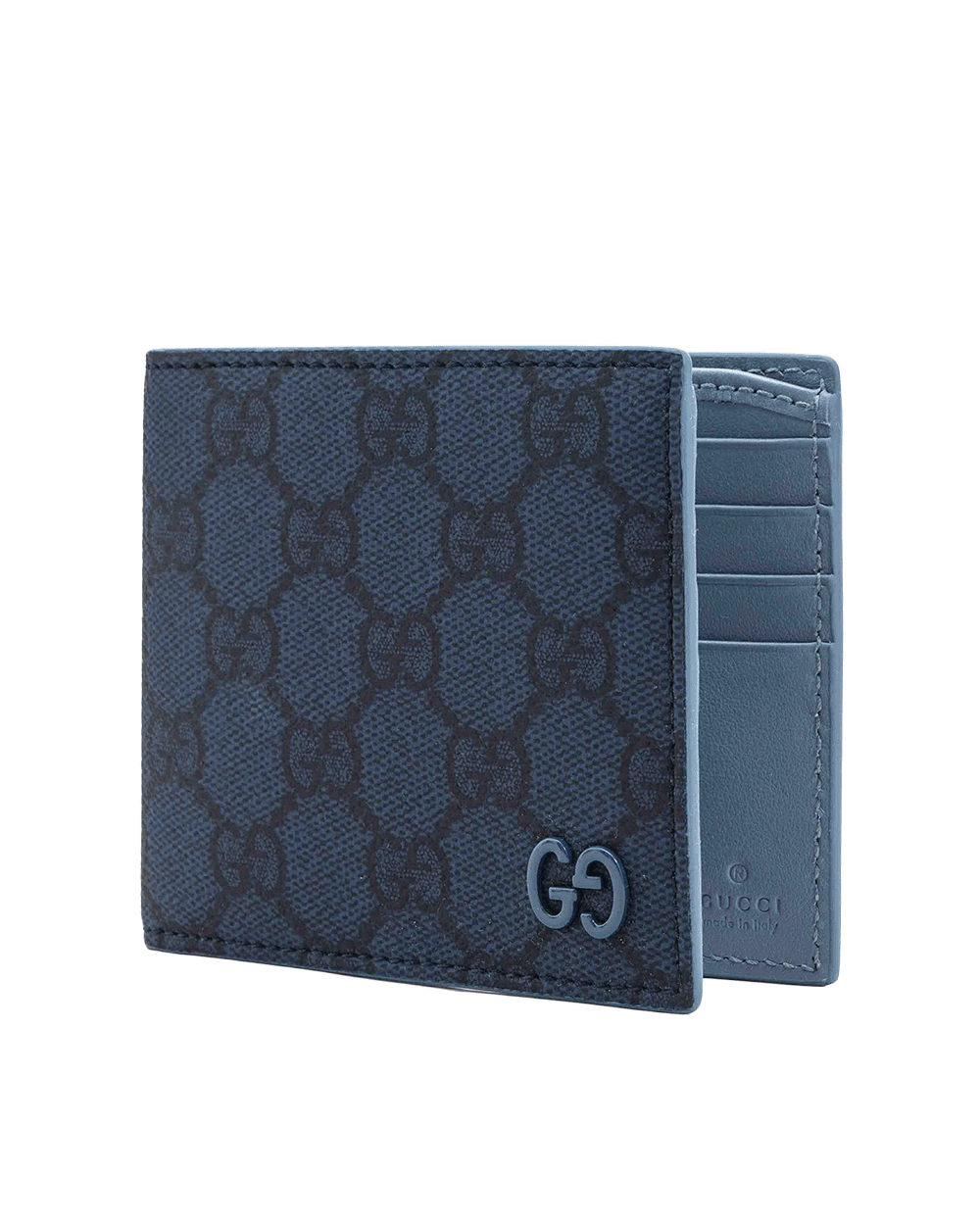 31 NEW GUCCI GG BI FOLD WALLET SHORT BLUE GG MONOGRAM CALF 768243 2067 0302