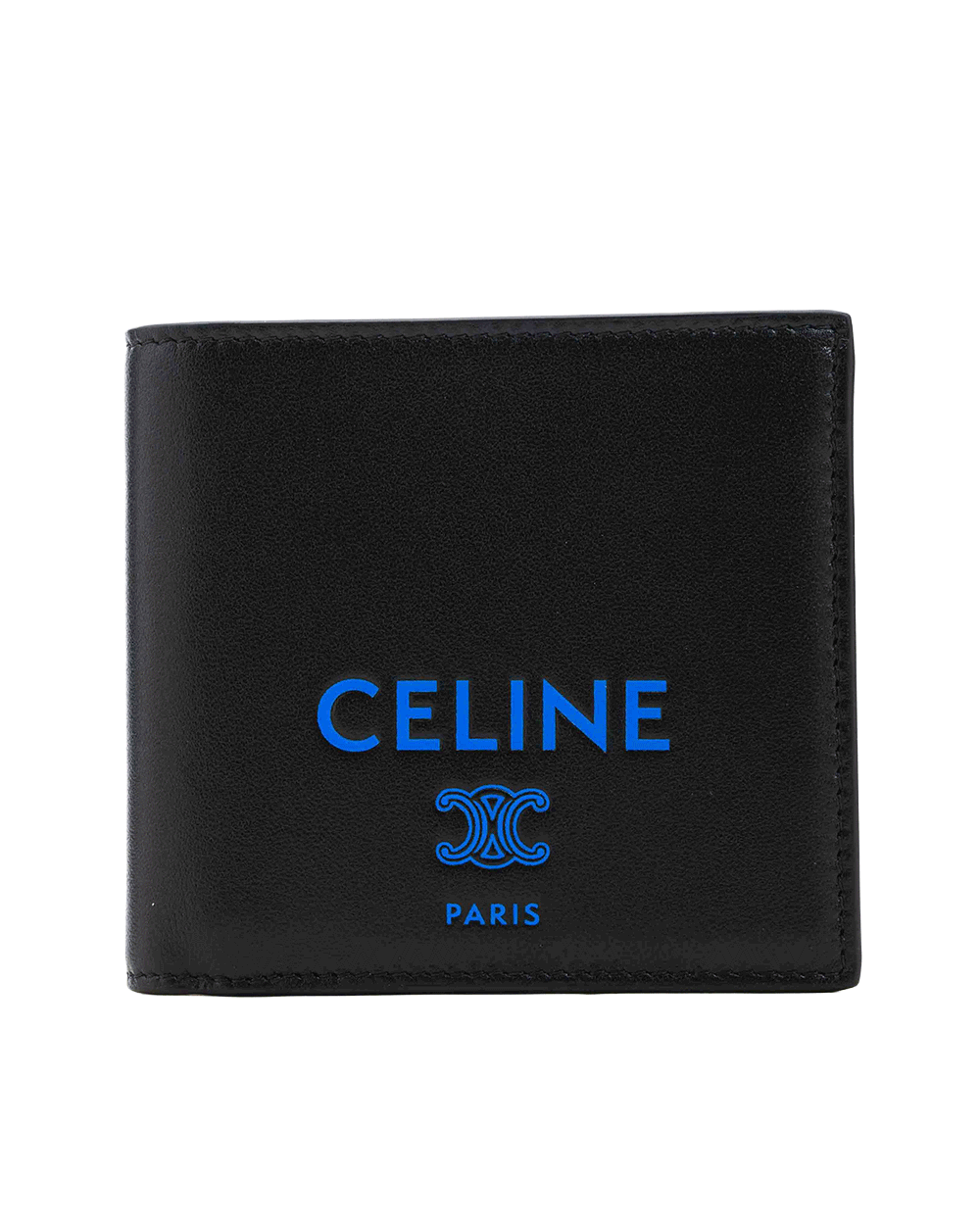 32 NEW CELINE BI FOLD WALLET SHORT BLACK LOGO BLUE CALF F IE 1266 0214