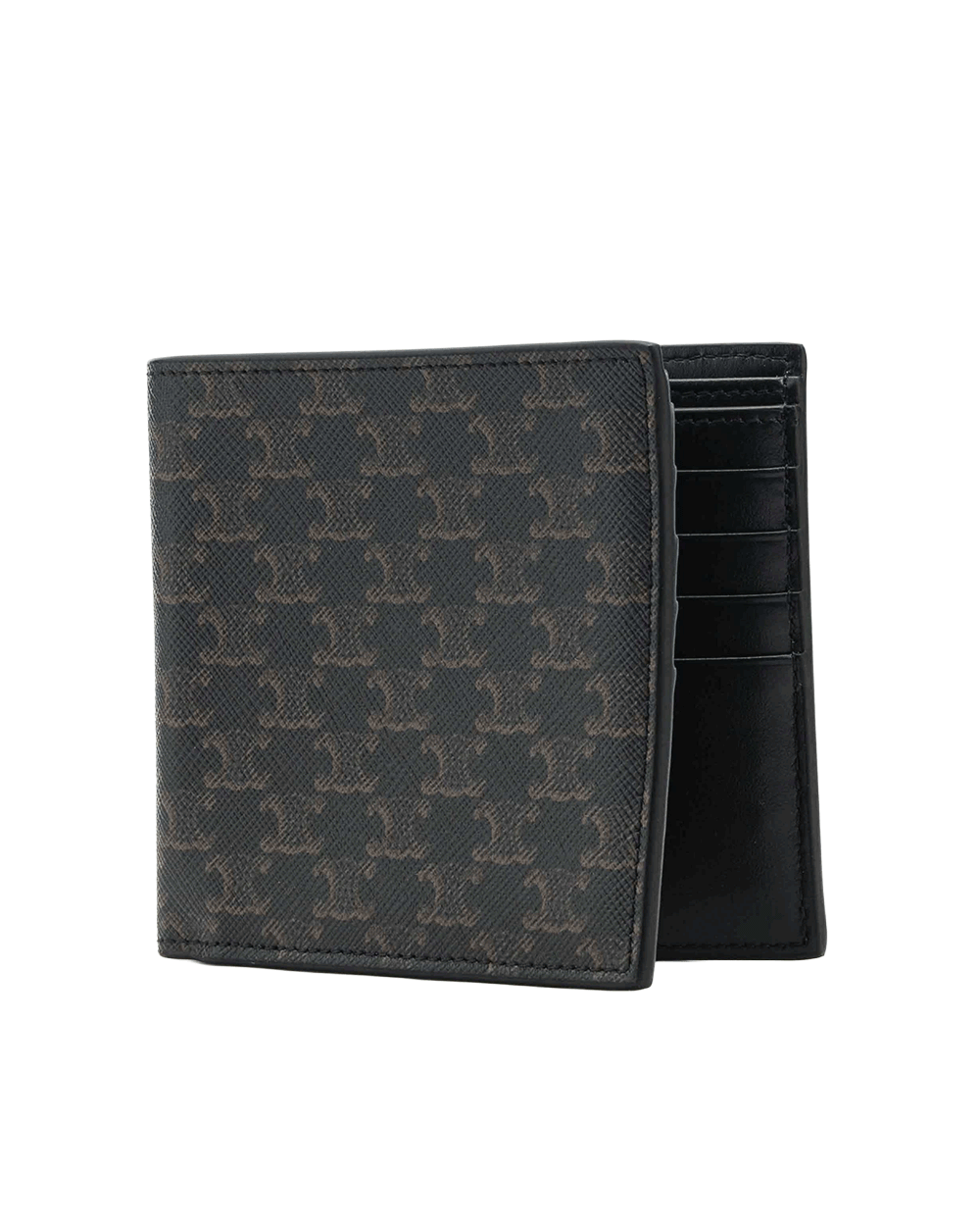 43 NEW CELINE BI FOLD 8 CARD WALLET SHORT BLACK BROWN CANVAS F IE 1216 0312