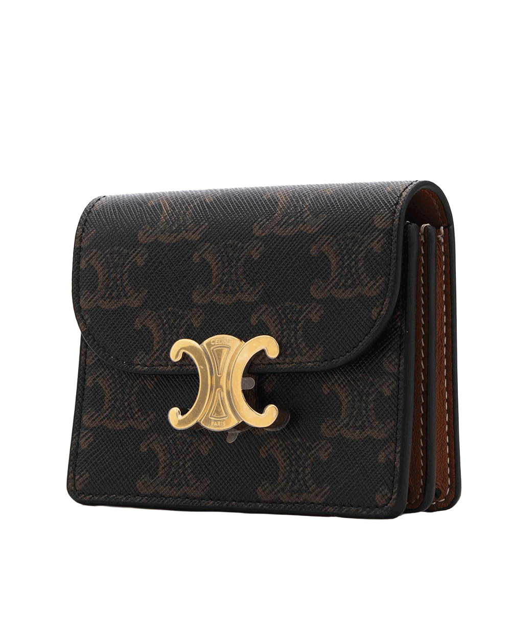 44 NEW CELINE TRIOMPHE BUSINESS CARD HOLDER SHORT BROWN TAN CANVAS GHW F DS 1206 0331