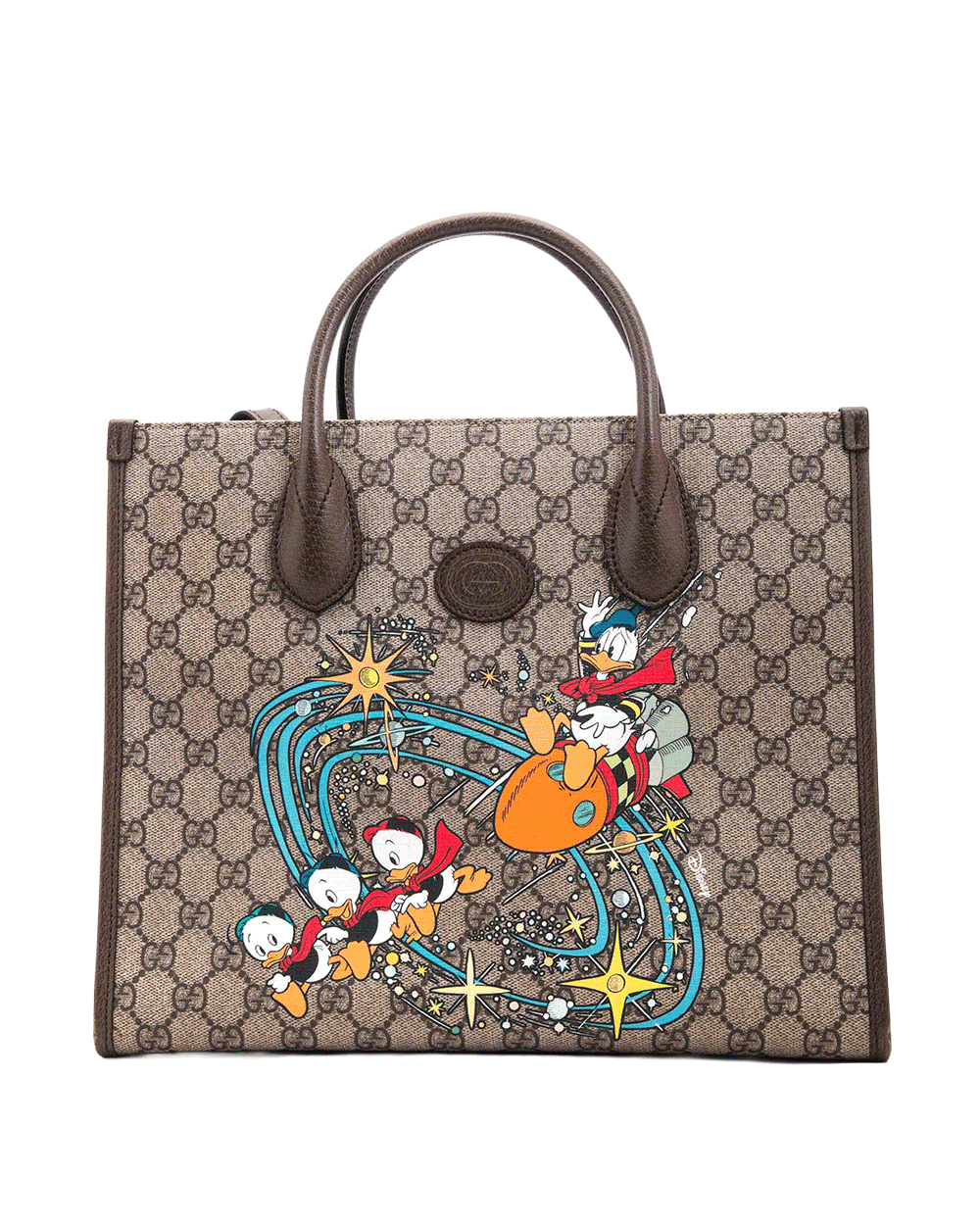 58 GUCCI X DISNEY DONALD DUCK TOTE BAG BROWN GG MONOGRAM CANVAS GHW 643134 520981 0057