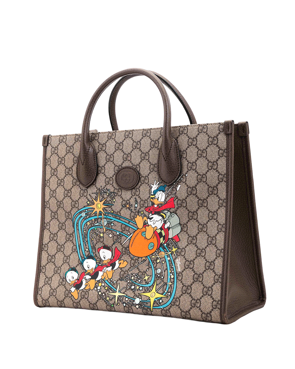 58 GUCCI X DISNEY DONALD DUCK TOTE BAG BROWN GG MONOGRAM CANVAS GHW 643134 520981 0058