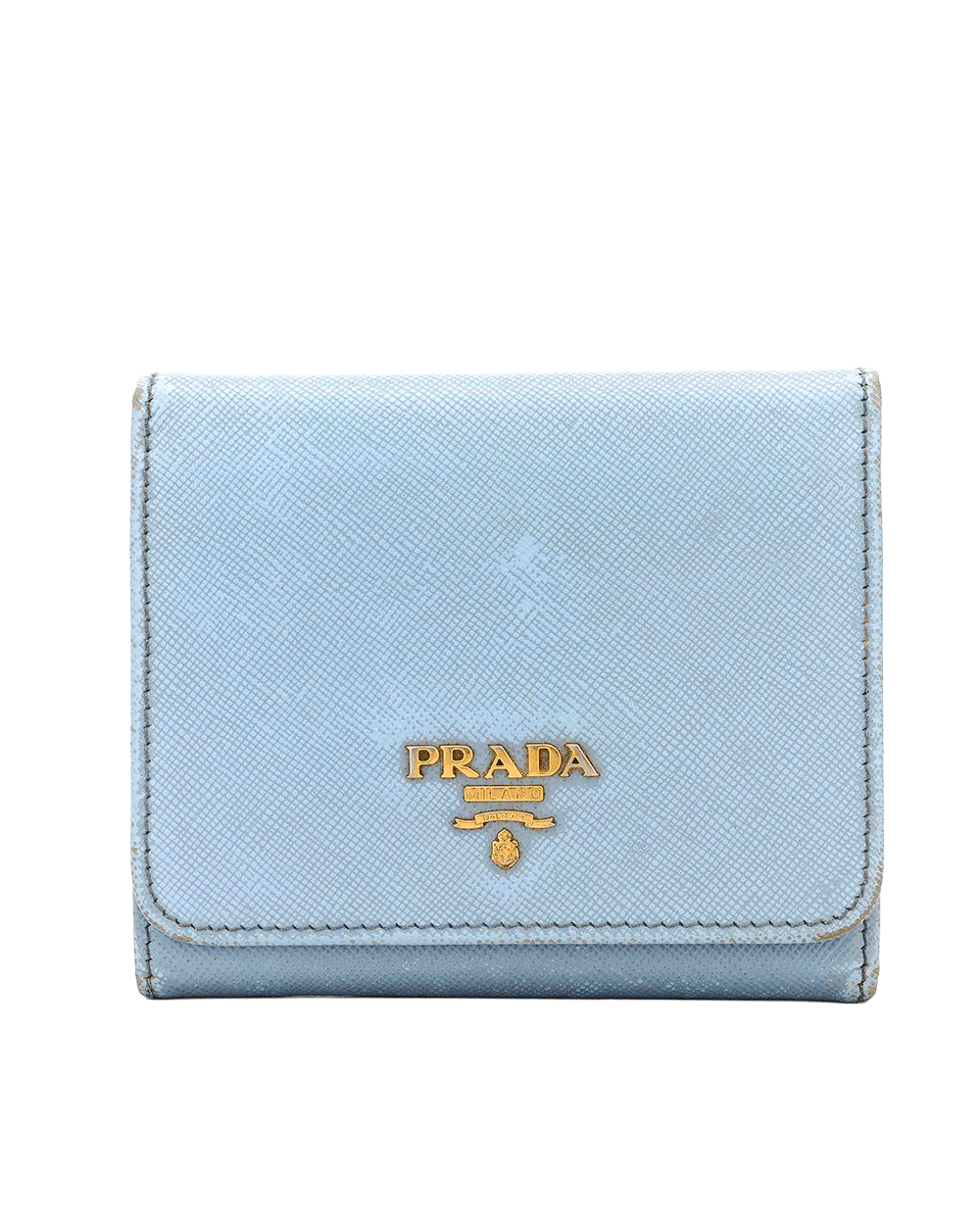 13 PRADA TRI FOLD WALLET SHORT BLUE SAFFIANO GHW 0236