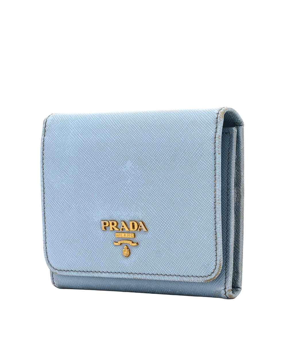 13 PRADA TRI FOLD WALLET SHORT BLUE SAFFIANO GHW 0237
