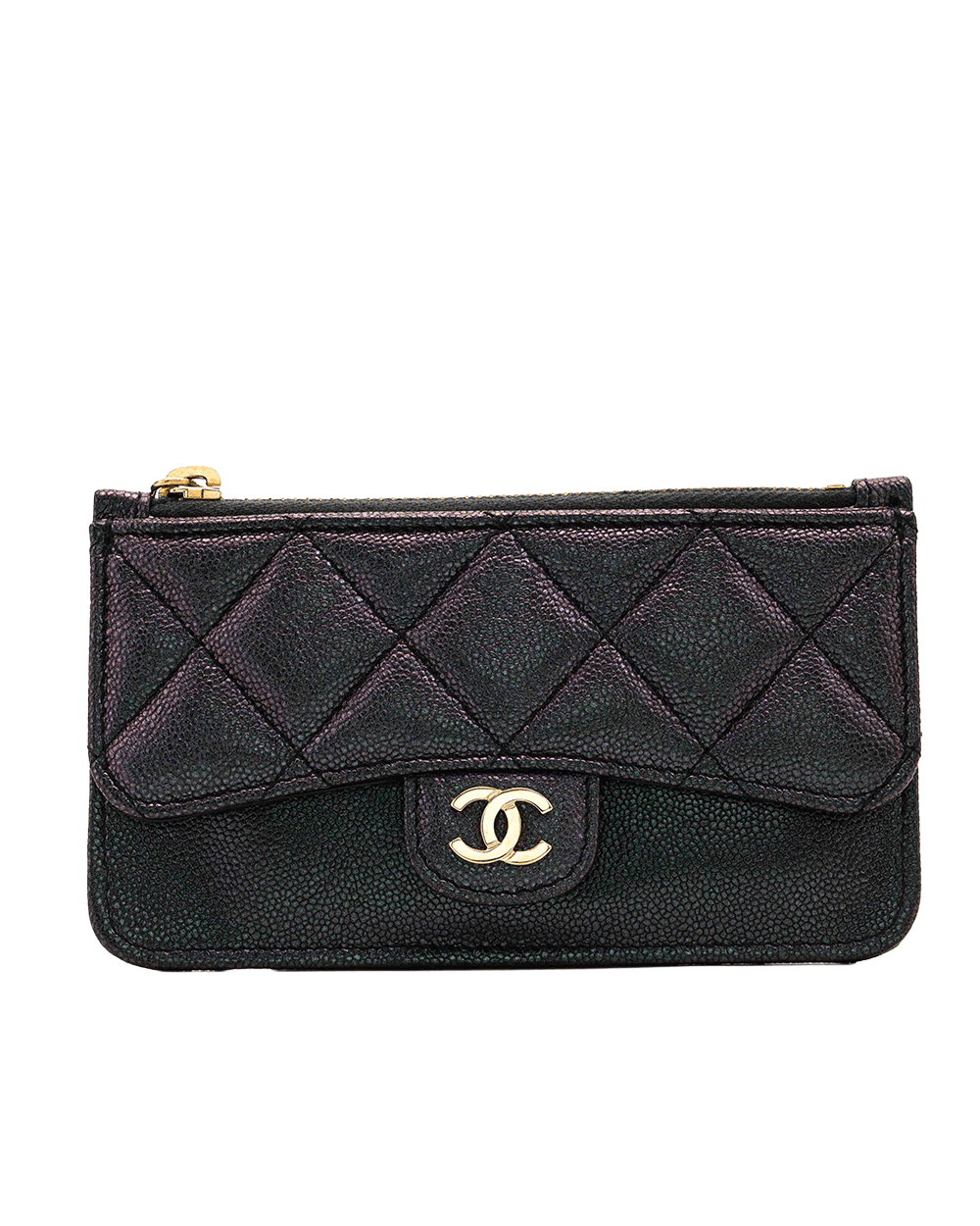 2 CHANEL CLASSIC CARD ZIPPED MEDIUM BLACK MATTALIC CAVIAR GHW 27940601 0146