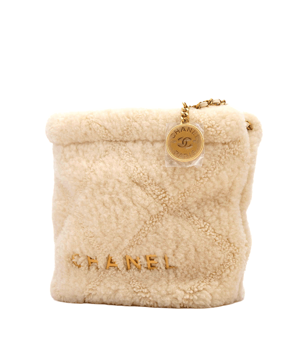 34 CHANEL TOTE 22 MINI WHITE SHEARLING GHW NCUU6E3C 8500138