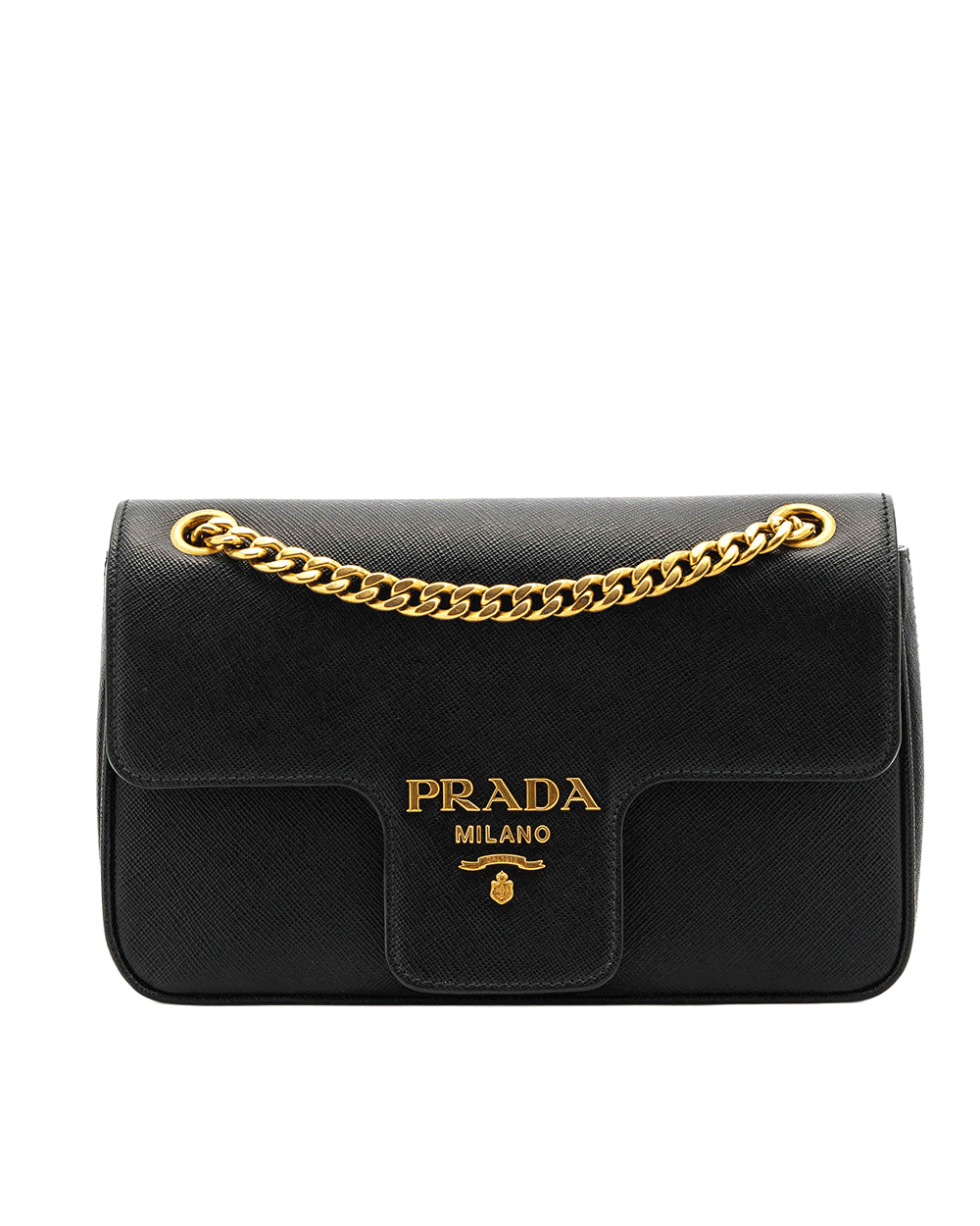 5 PRADA FLAP SHOULDER BAG BLACK SAFFIANO GHW 0091
