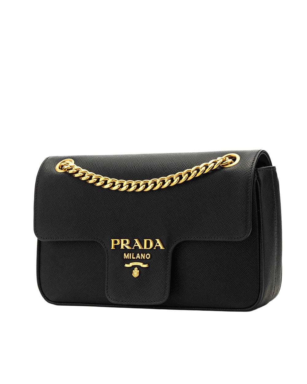 5 PRADA FLAP SHOULDER BAG BLACK SAFFIANO GHW 0092